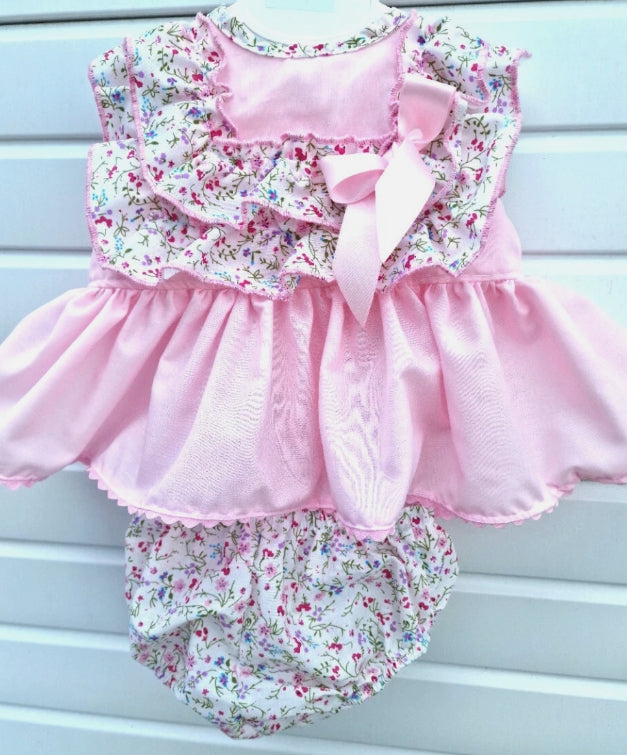 0-8 years BABY GIRLS PINK SUMMER MEADOWS RUFFLES SUMMER TOP AND PANTS SET