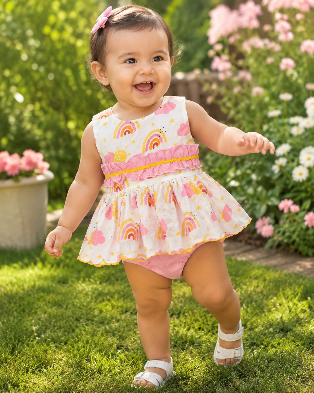 SALE 0-4 years BABY GIRLS SUMMER MULTI Rainbows top and knickers set