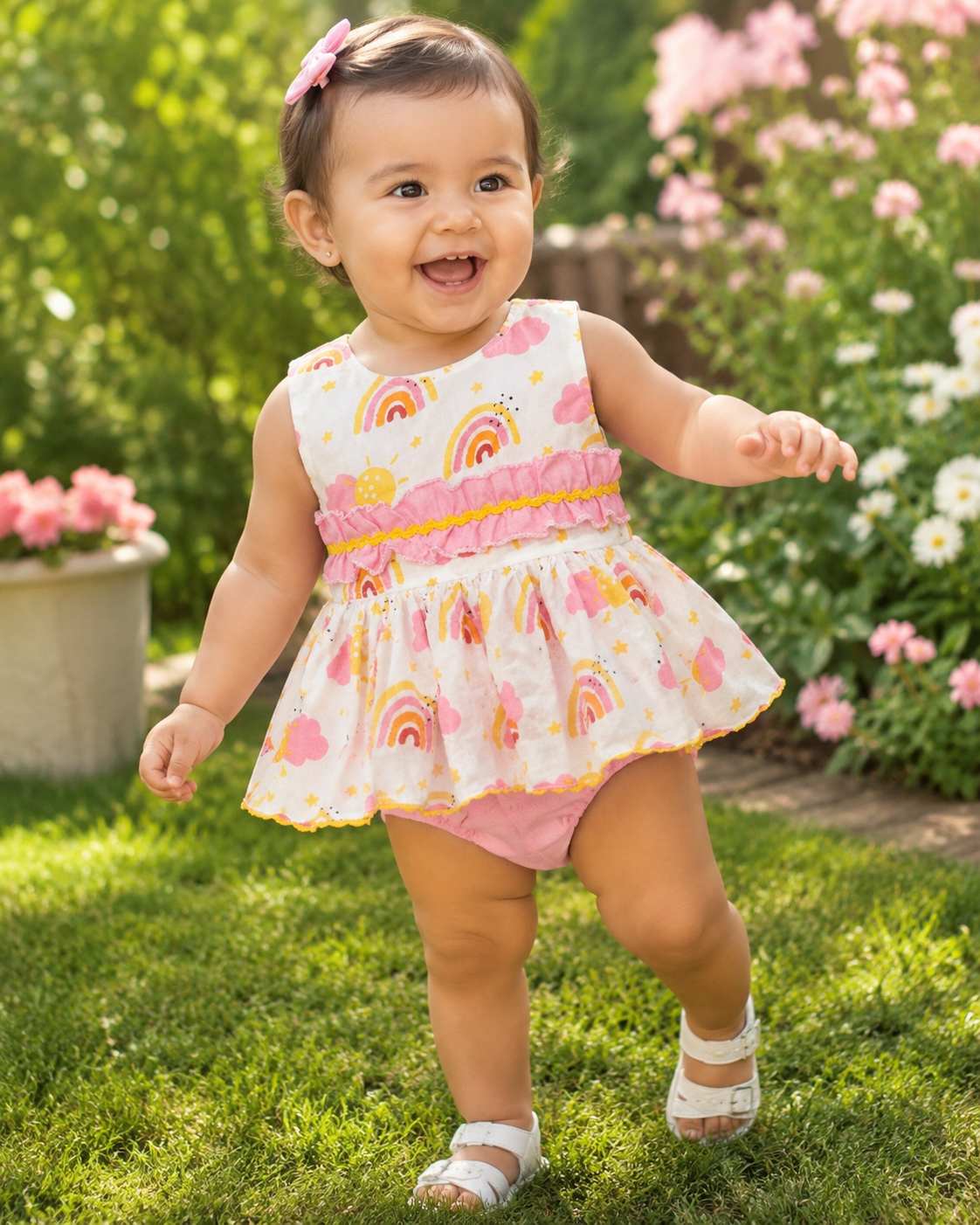 SALE 0-4 years BABY GIRLS SUMMER MULTI Rainbows top and knickers set