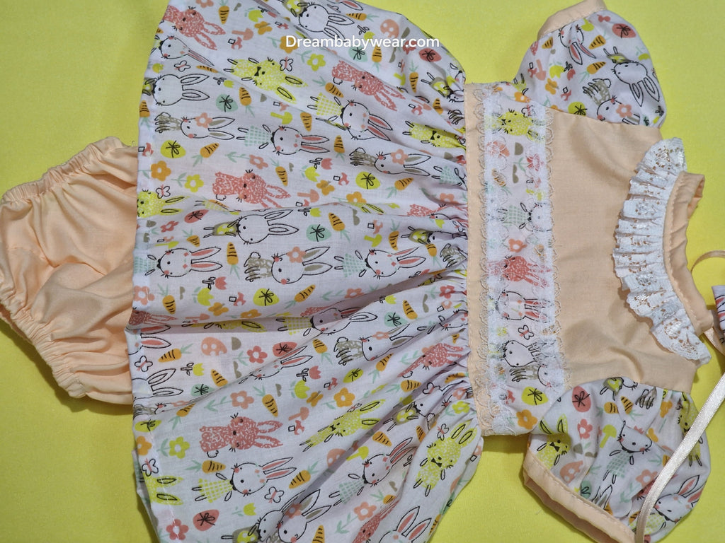 Dream New born coral rabbit  dress knickers and bonnet set