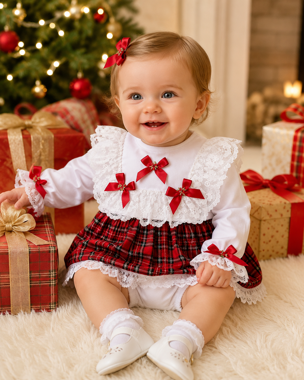 SALE 12-18 months  girls white Royal Stewart tartan top and knickers set