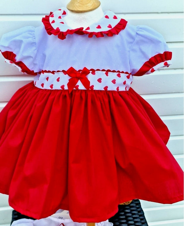 SALE 0-12 months  BABY GIRLS valentines hearts white red lined traditional dress