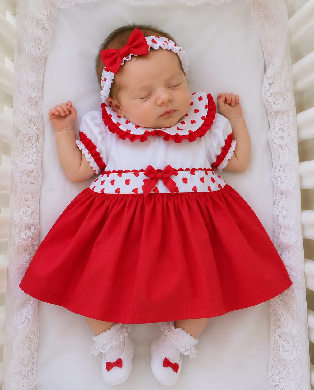 SALE 0-12 months  BABY GIRLS valentines hearts white red lined traditional dress