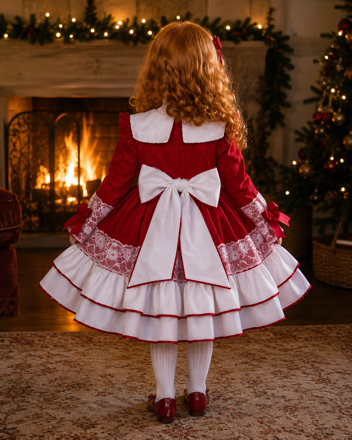 DREAM 0-8 years BABY GIRL Red Xmas puffball layered Romany Spanish frilly dress