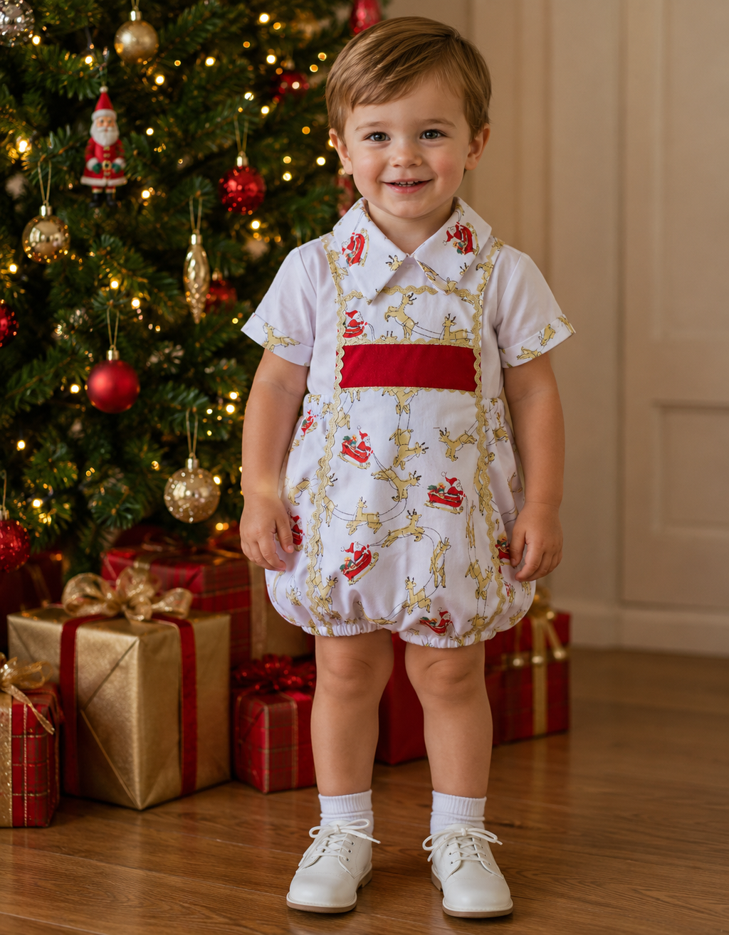 0-6 years BABY BOYS Xmas reindeer  traditional Romany shirt and romper set