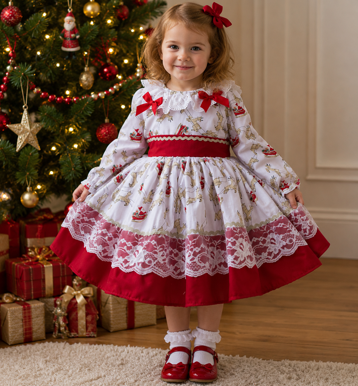 DREAM 0-8 years BABY GIRLS xmas reindeers santa traditional romany netted dress