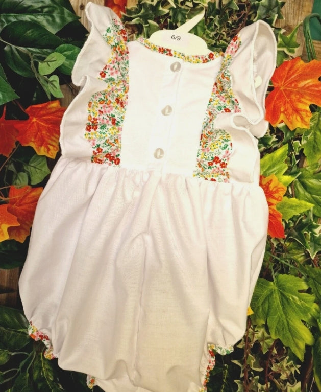 SALE 6-12 12-18 2-3 baby girls white with meadows floral bubble romper