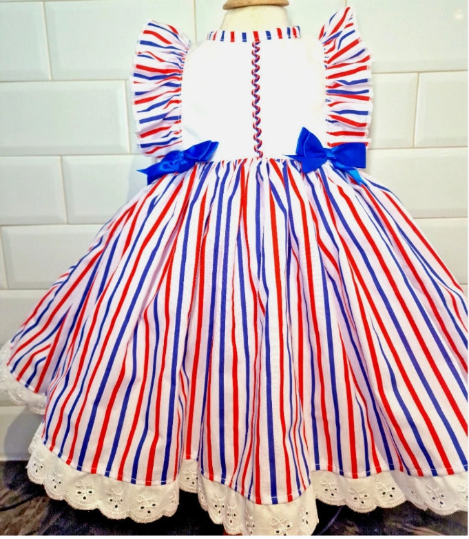 SALE 2-3 years BABY GIRLS red white blue lined summer dress