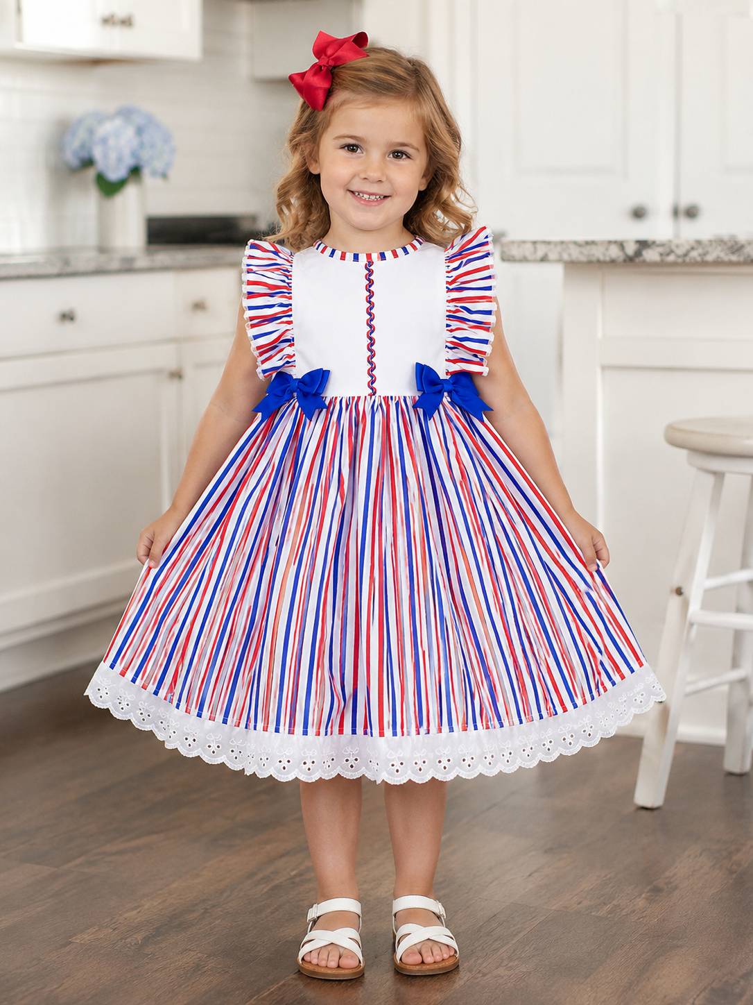 SALE 2-3 years BABY GIRLS red white blue lined summer dress