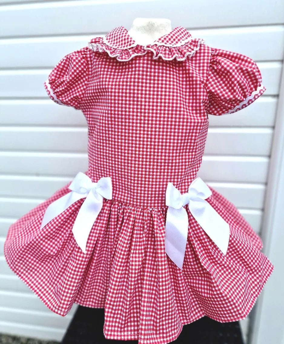 DREAM 0-8 years GIRLS  gingham school uniform drop waist lined dress 6 colours