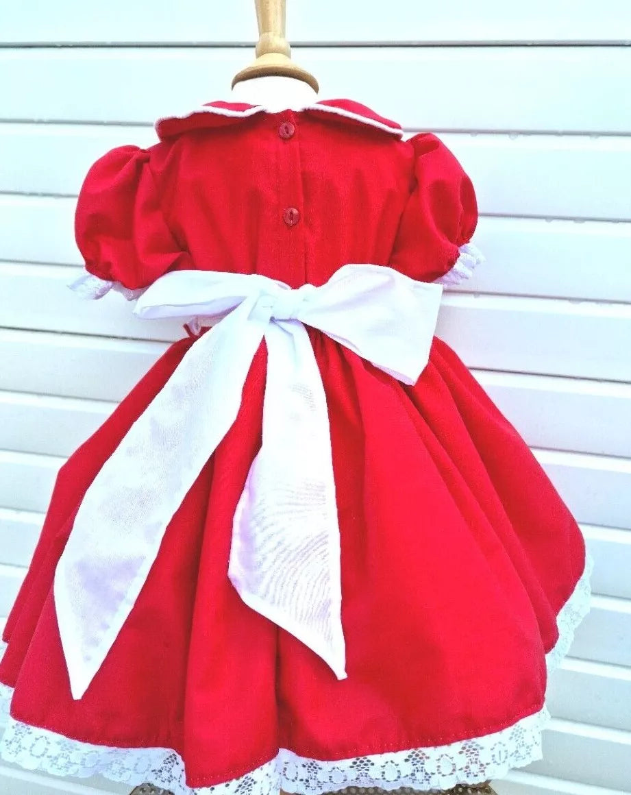 DREAM 0-8 years BABY GIRLS Red Xmas traditional Spanish  smocked lined  dress