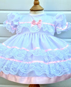 DREAM 0-5 years  baby girls lace and ribbon layers traditional frilly netted dress