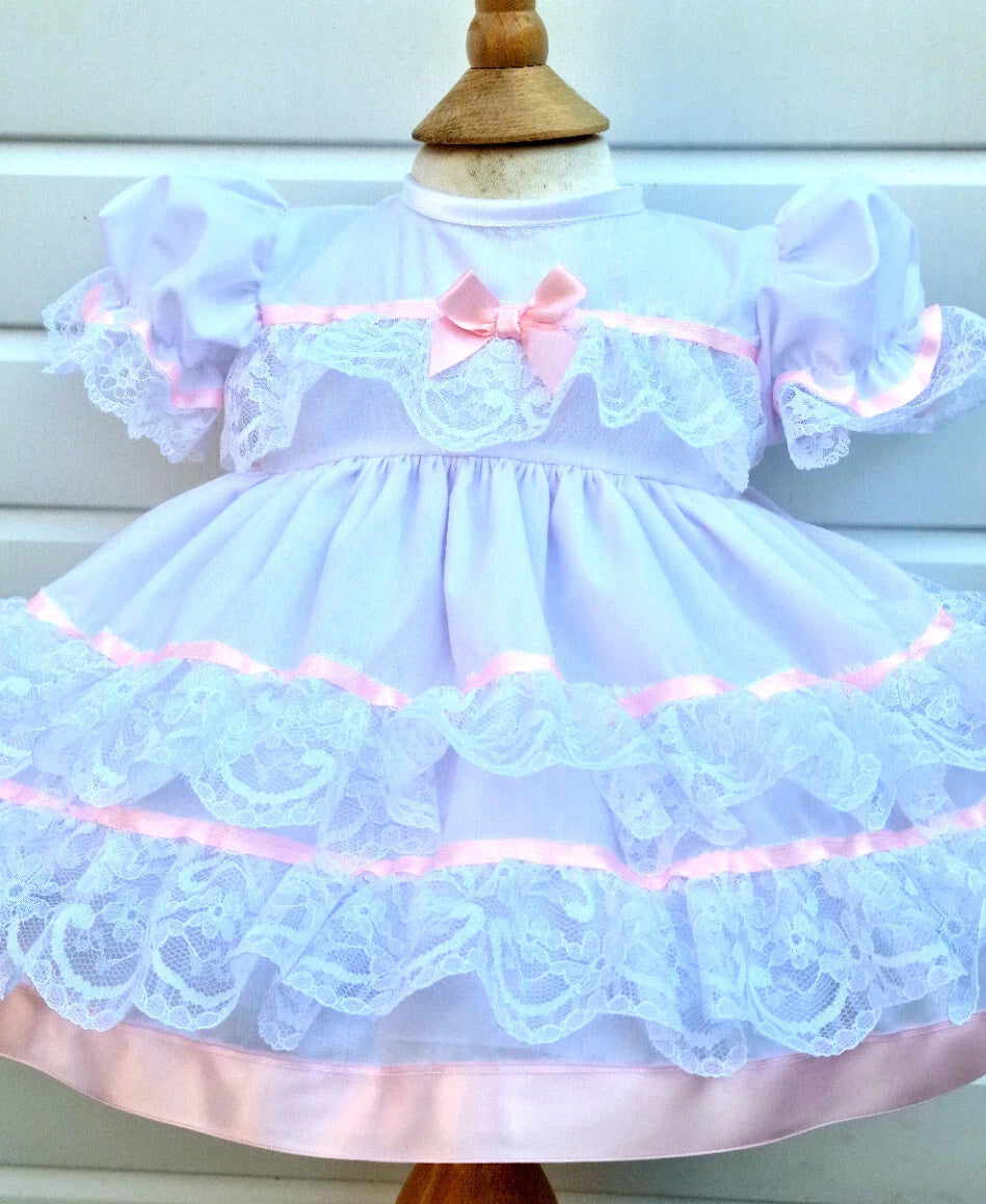 DREAM 0-5 years  baby girls lace and ribbon layers traditional frilly netted dress