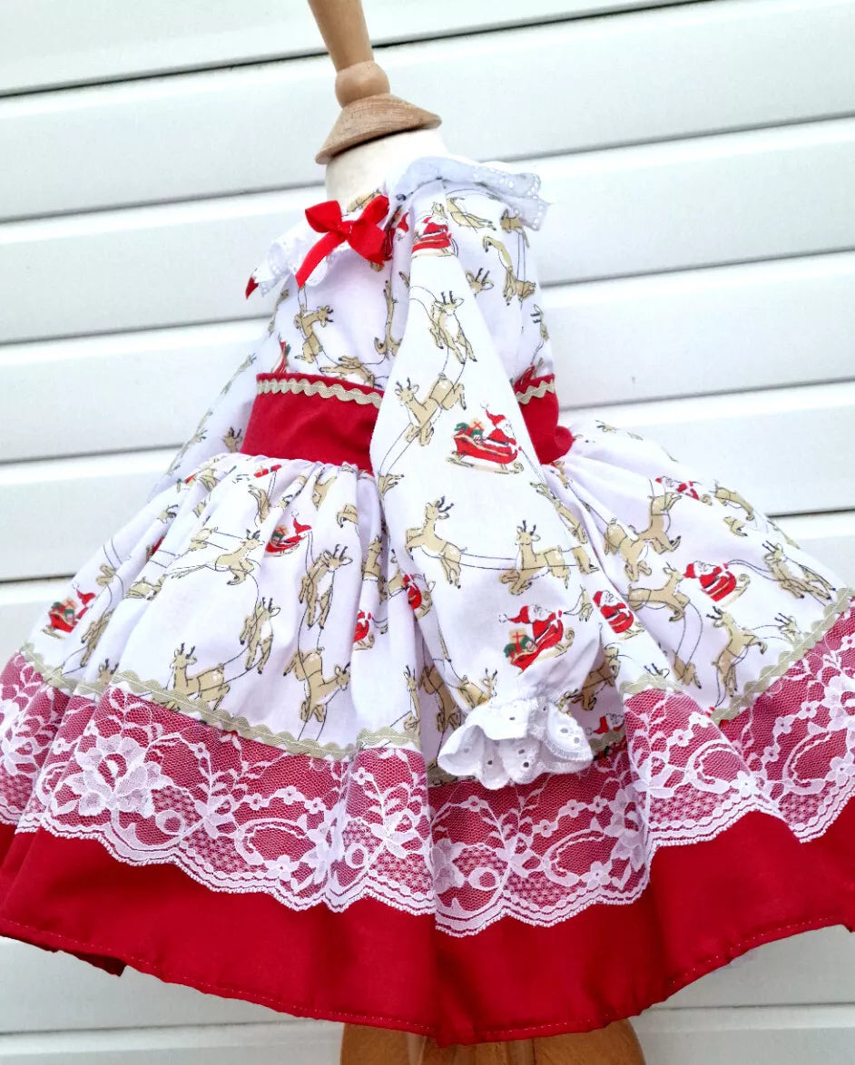 DREAM 0-8 years BABY GIRLS xmas reindeers santa traditional romany netted dress