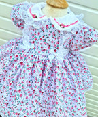Dream 0-8 years baby girls pink fuchsia Floral collar Lined twirly lined dress