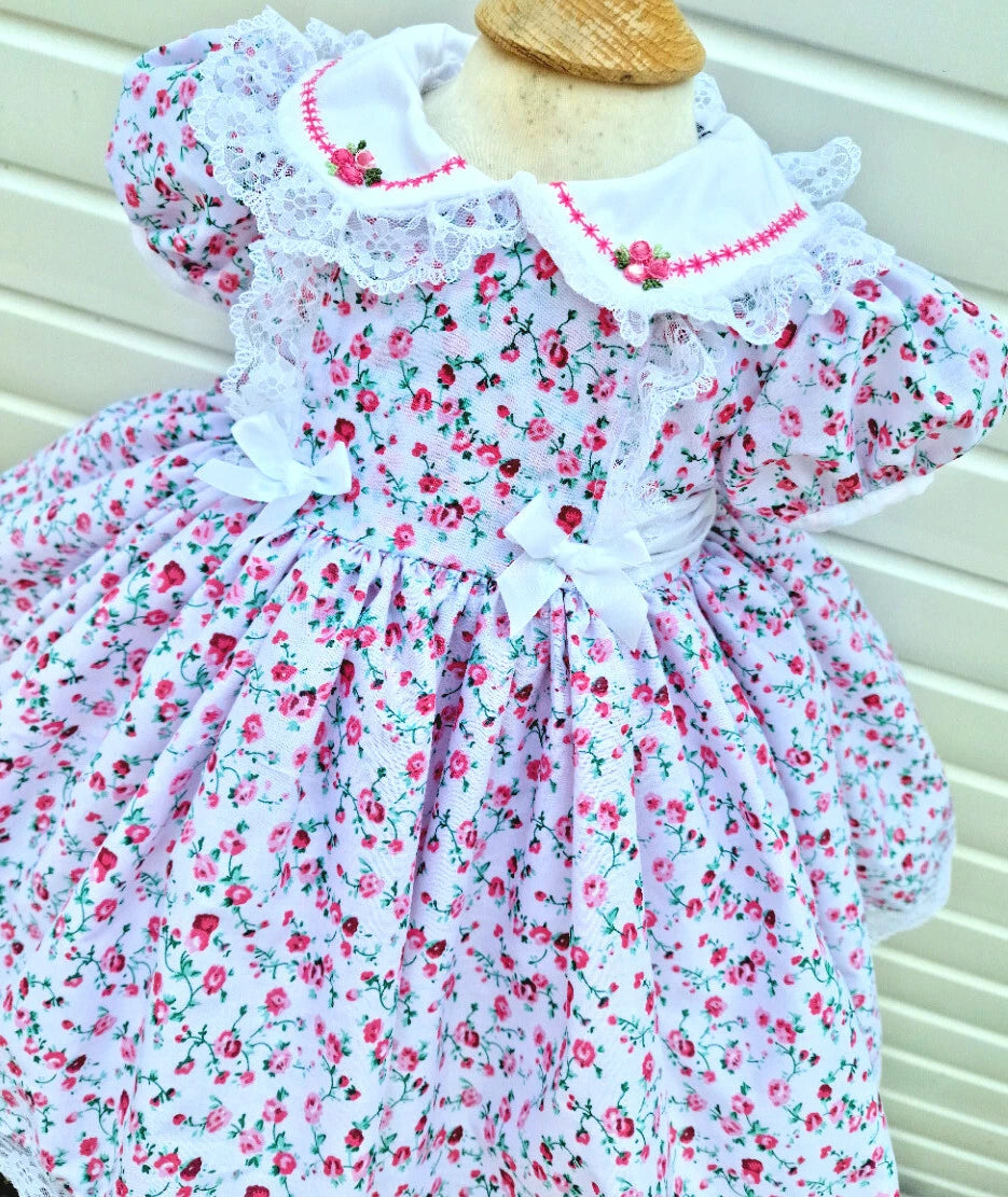Dream 0-8 years baby girls pink fuchsia Floral collar Lined twirly lined dress