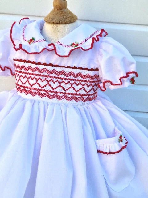Dream baby girls 0-8 years red hearts  smocked embroidered traditional dress