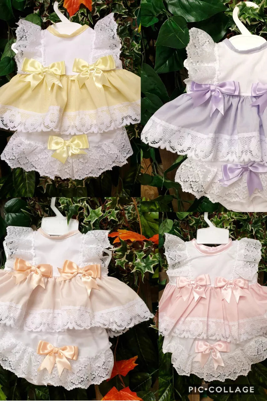 DREAM 0-5 YEARS BABY SUMMER BOWS TOP AND  KNICKERS SET 6 COLOURS OR REBORN DOLLS