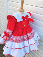 DREAM 0-8 years BABY GIRL Red Xmas puffball layered Romany Spanish frilly dress