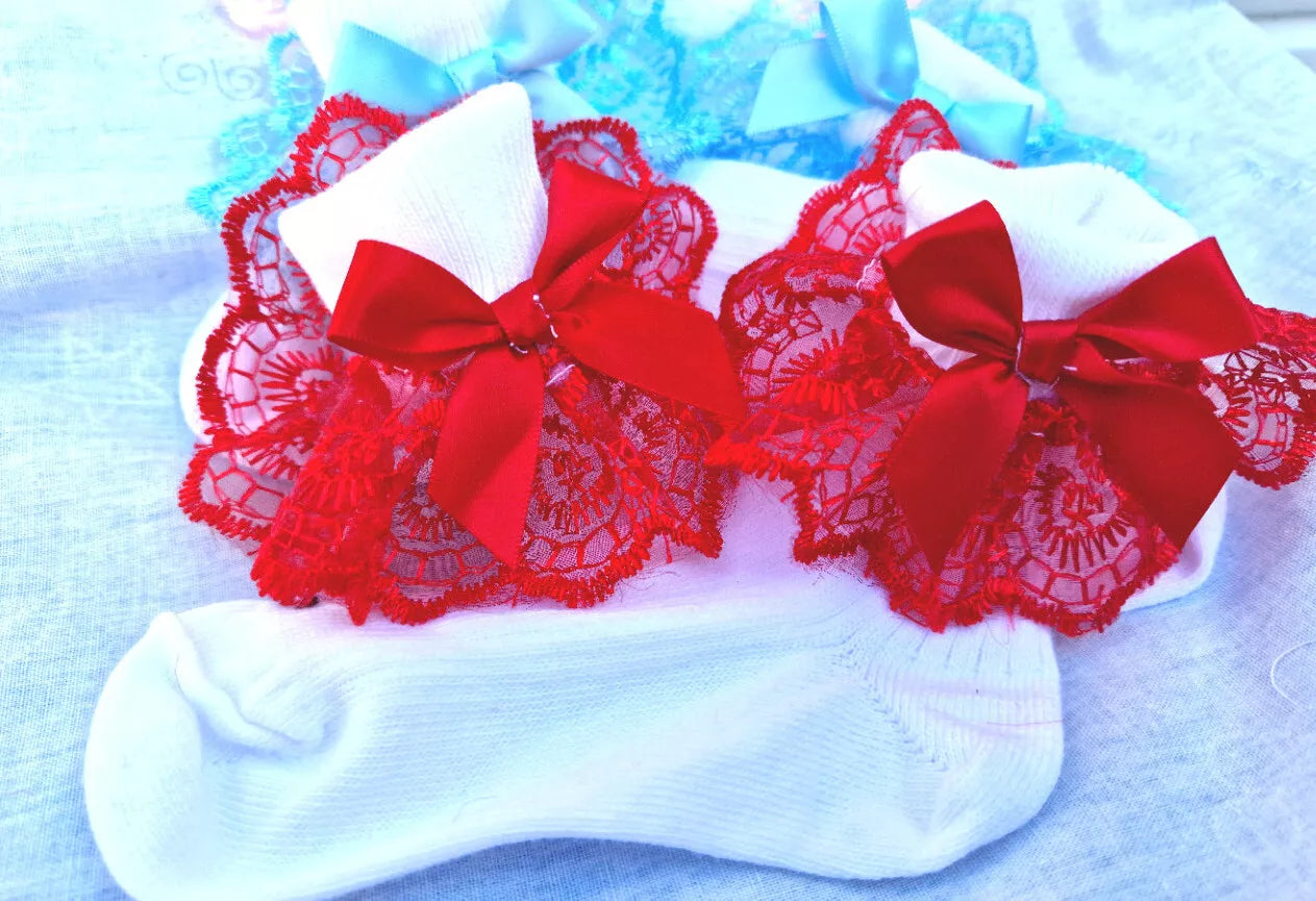 DREAM BABY GIRLS TRADITIONAL embroidered tulle and bow ankle socks ALL SIZES