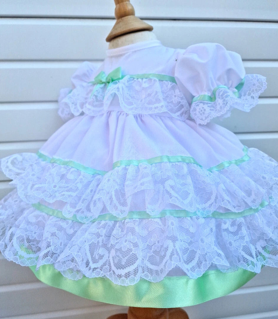 DREAM 0-5 years  baby girls lace and ribbon layers traditional frilly netted dress