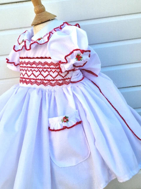 Dream baby girls 0-8 years red hearts  smocked embroidered traditional dress