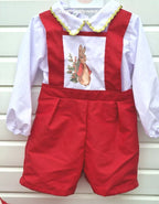 DREAM 0-5 years  BABY BOYS Red white  Peter rabbit Romany shirt  dungarees