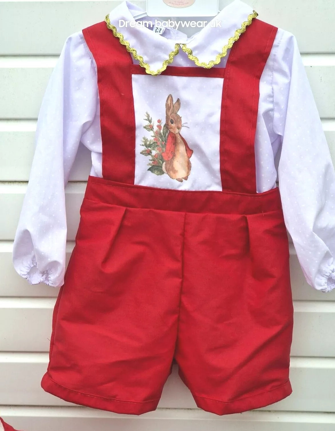 DREAM 0-5 years  BABY BOYS Red white  Peter rabbit Romany shirt  dungarees