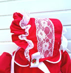 DREAM 0-5 years baby girl frilly traditional lined red white xmas  lined bonnet