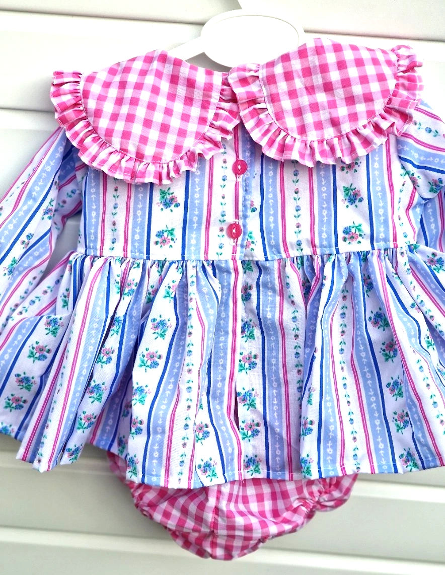 Nova  girls Romany Floral & gingham clash  long top &  knickers  2 piece set