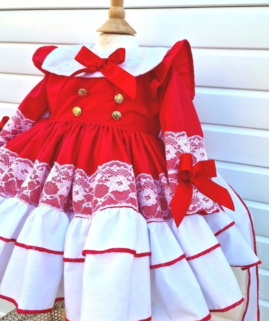 DREAM 0-8 years BABY GIRL Red Xmas puffball layered Romany Spanish frilly dress