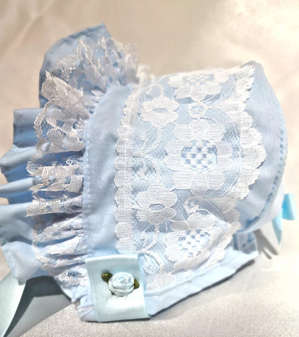 DREAM BABY GIRLS 0- 5 YEARS summer Romany cotton lace and roses frill bonnet hat