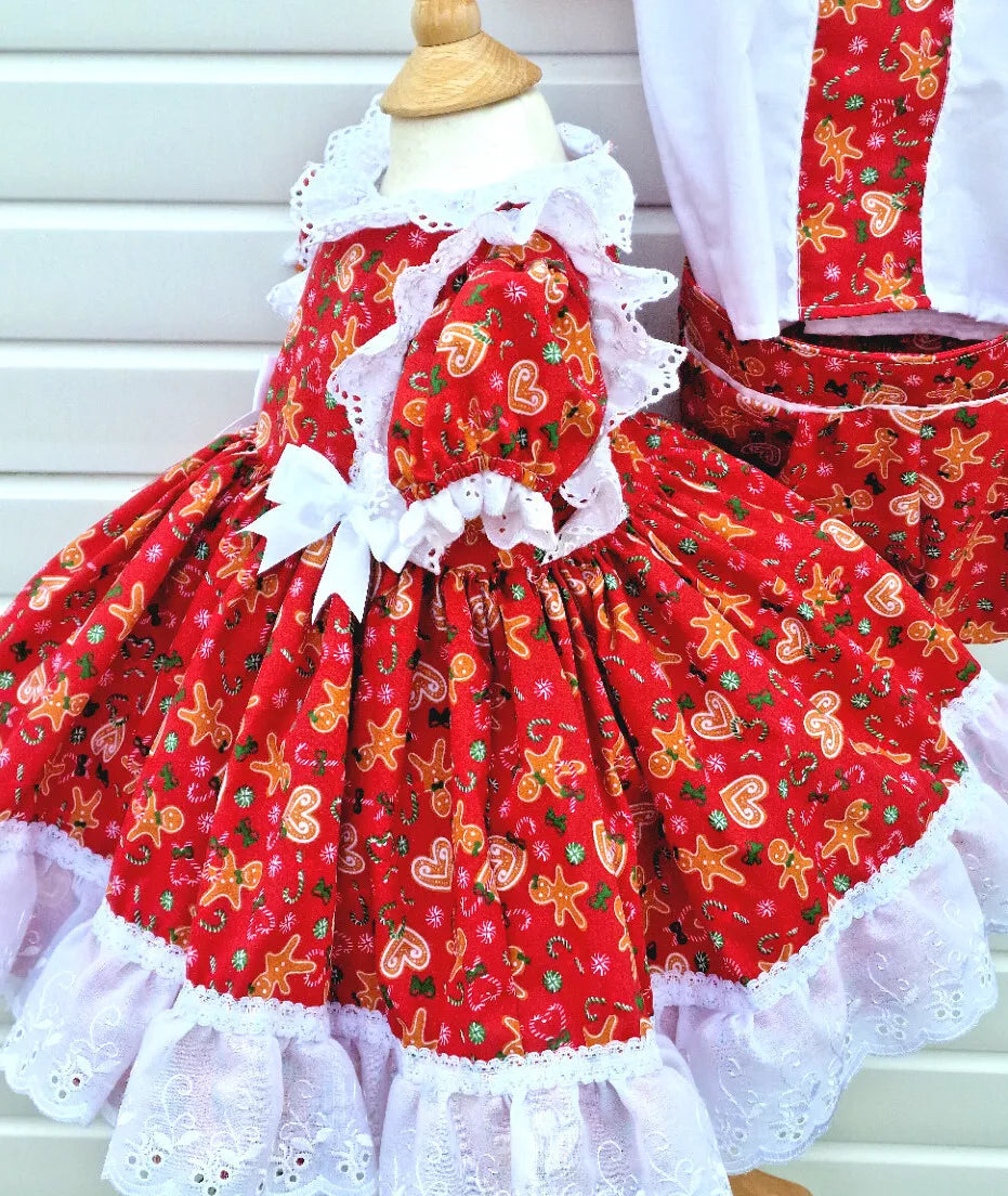 DREAM 0-8 years BABY GIRls gingerbread xmas cane traditional romany twirly dress
