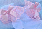 DREAM BABY GIRLS TRADITIONAL embroidered tulle and bow ankle socks ALL SIZES