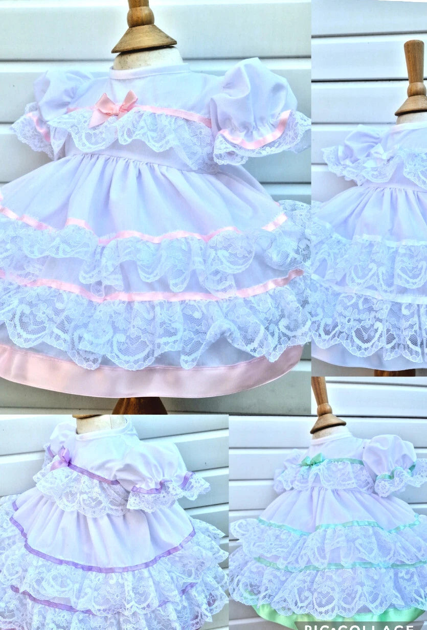 DREAM 0-5 years  baby girls lace and ribbon layers traditional frilly netted dress