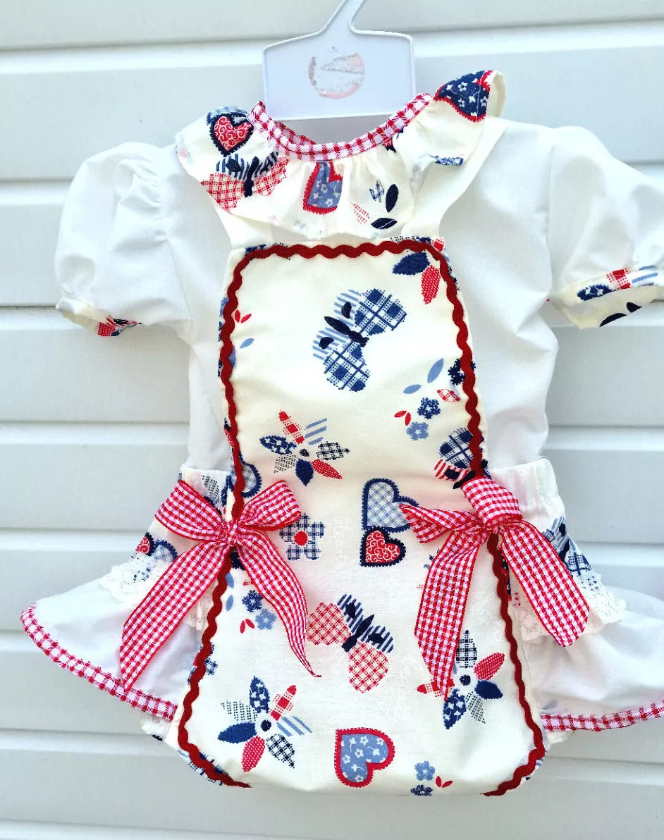 DREAM 0-8 years BABY GIRLS cream multi hearts Spanish blouse and frilly romper