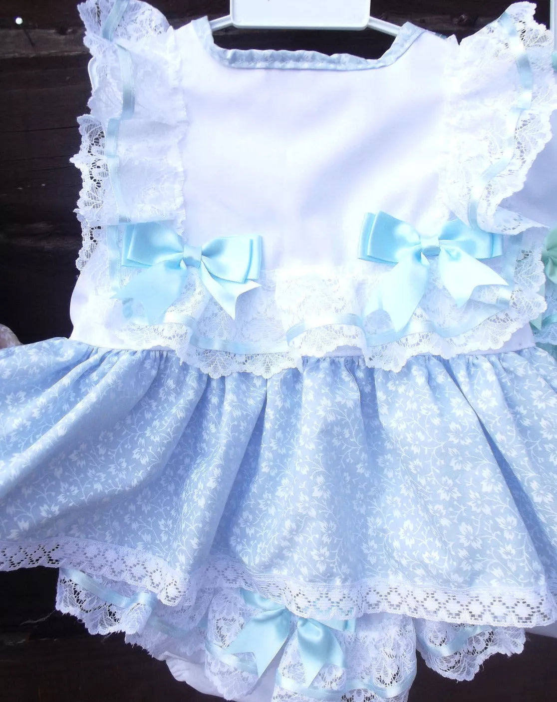 DREAM 0-5 YEARS BABY SUMMER BOWS TOP  KNICKERS ROMPER mint sky blue REBORN DOLLS