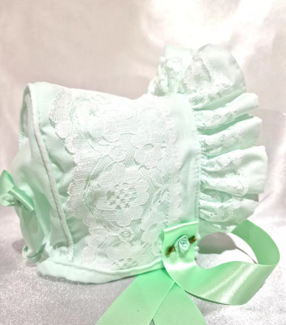 DREAM BABY GIRLS 0- 5 YEARS summer Romany cotton lace and roses frill bonnet hat