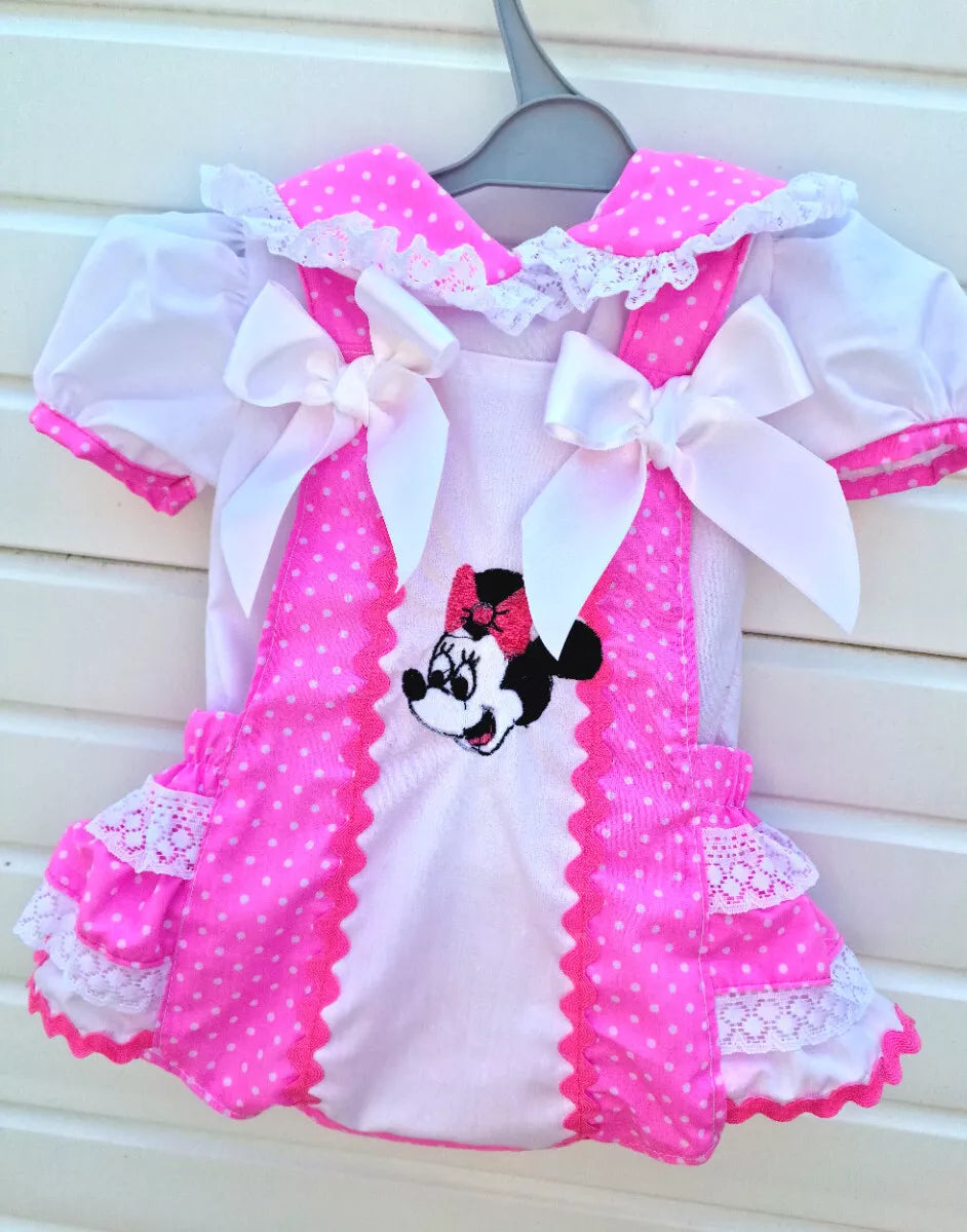 DREAM 0-6 years BABY GIRLSMINNE MOUSE BLOUSE AND FRILLY BUM ROMPER RED OR PINK