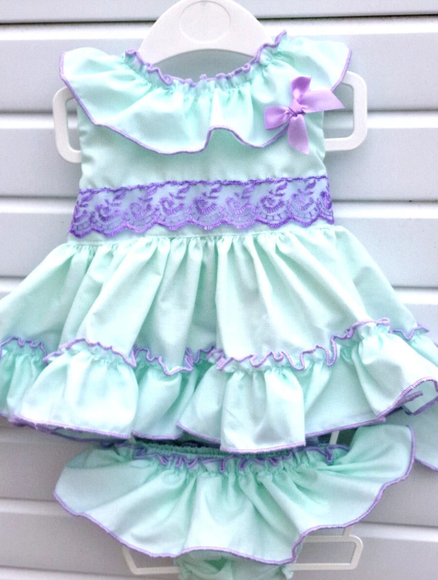 DREAM 0-8 YEARS baby girls  Spanish tie belt long top and full frilled knickers