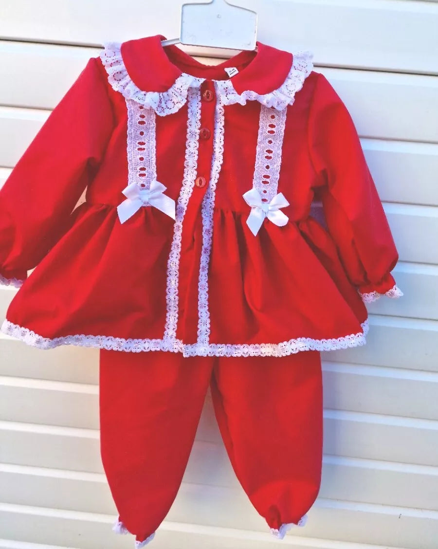 DREAM BABY GIRLS 0- 5 YEARS traditional Spanish Romany collared frilly pyjamas