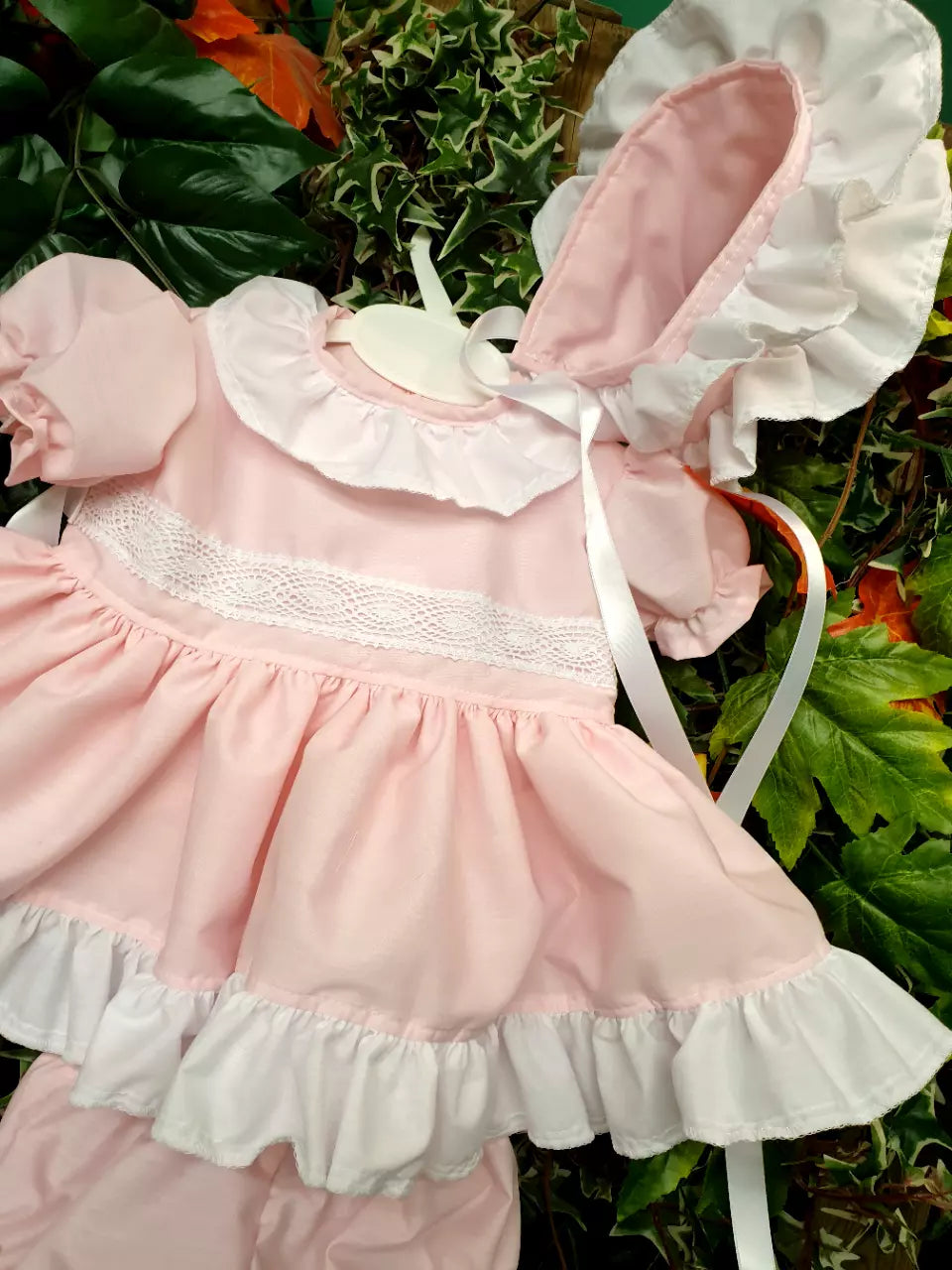 DREAM 0-7 years BABY GIRLS PINK OR RED WHITE short puffball dress pants bonnet