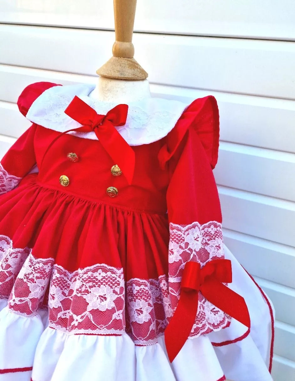 DREAM 0-8 years BABY GIRL Red Xmas puffball layered Romany Spanish frilly dress