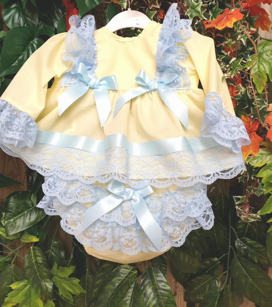 DREAM 0-5 YEARS BABY GIRLs SPANISH  TOP AND FRILLY BUM PANTS DRESS SET