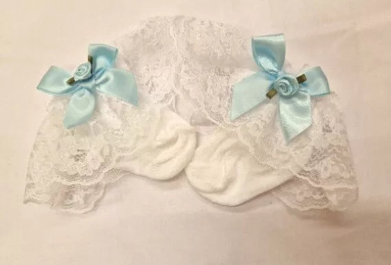 DREAM BABY GIRLS TRADITIONAL frilly SOCKS WITH BOW AND ROSEBUD DETAIL ALL SIZES