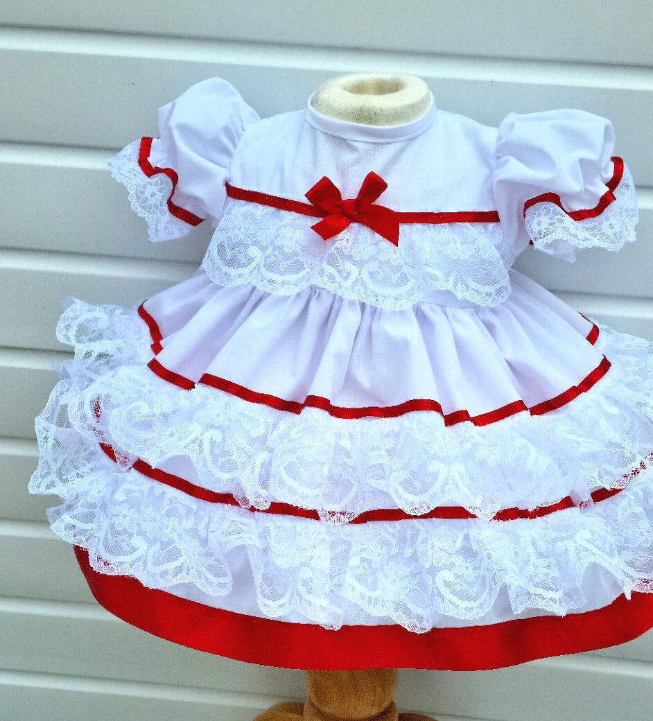 DREAM 0-5 years  baby girls lace and ribbon layers traditional frilly netted dress