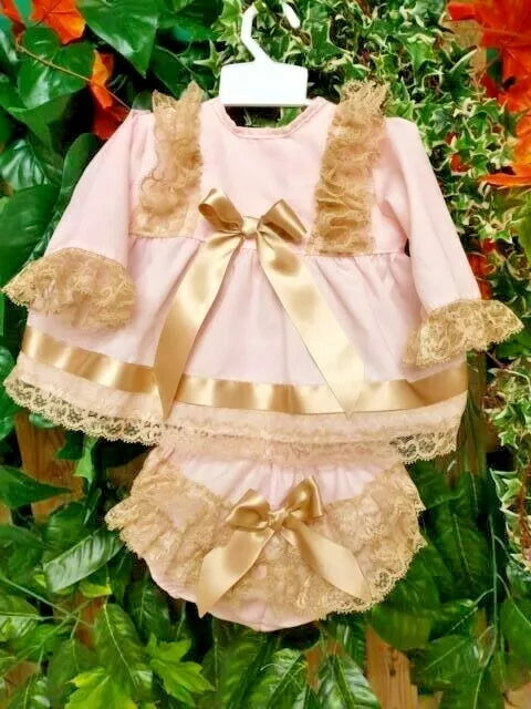 DREAM 0-5 YEARS BABY GIRLs SPANISH  TOP AND FRILLY BUM PANTS DRESS SET
