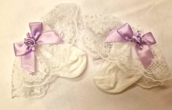 DREAM BABY GIRLS TRADITIONAL frilly SOCKS WITH BOW AND ROSEBUD DETAIL ALL SIZES