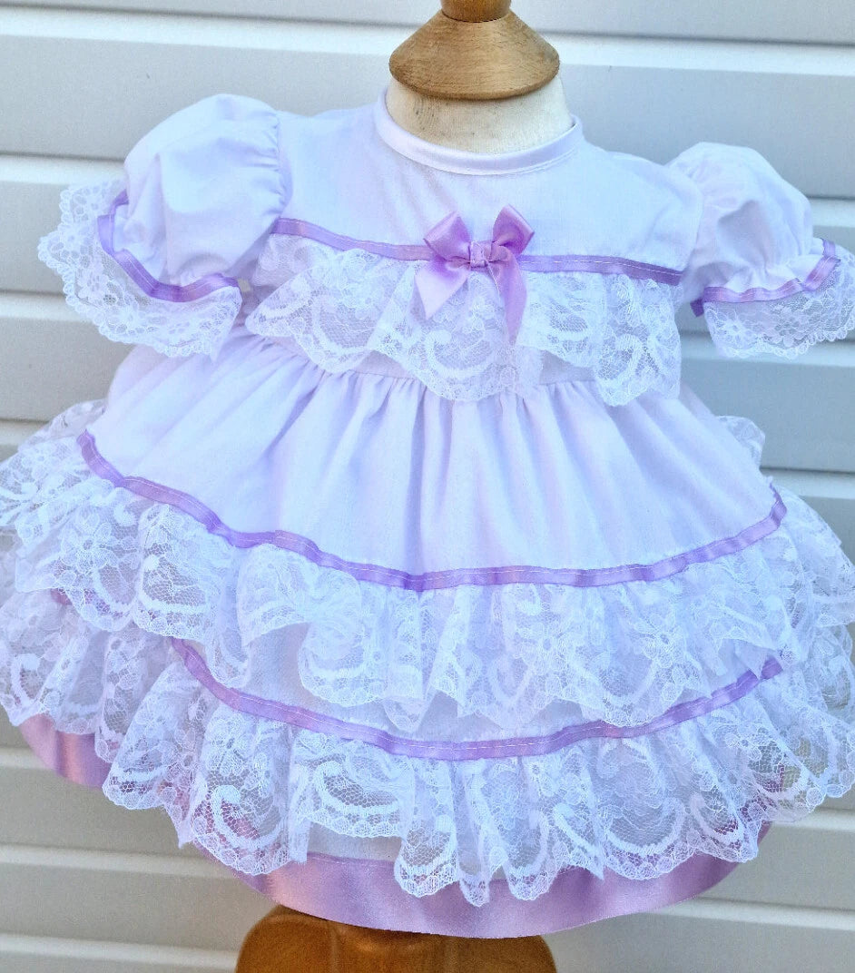 DREAM 0-5 years  baby girls lace and ribbon layers traditional frilly netted dress