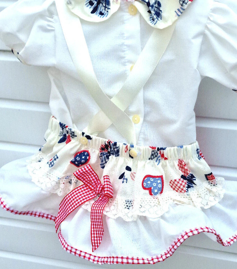 DREAM 0-8 years BABY GIRLS cream multi hearts Spanish blouse and frilly romper